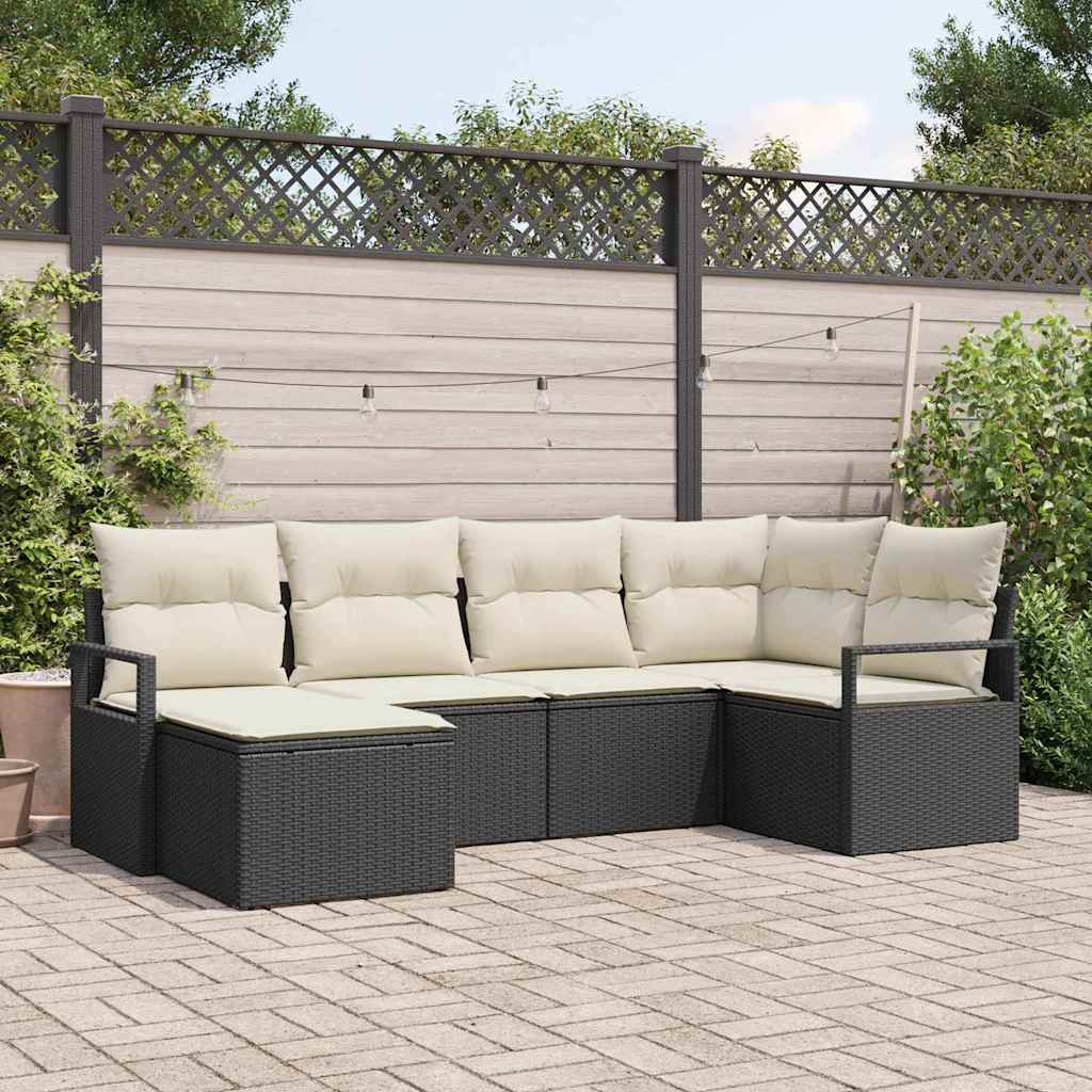 Garten-Sofa-Set mit Kissen mit Speicher 6 pcs Schwarz und Creme